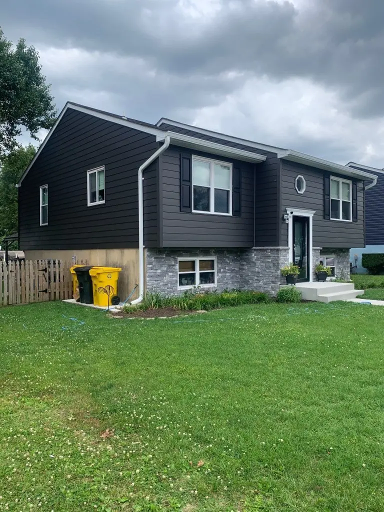 After, updated facade with white trim