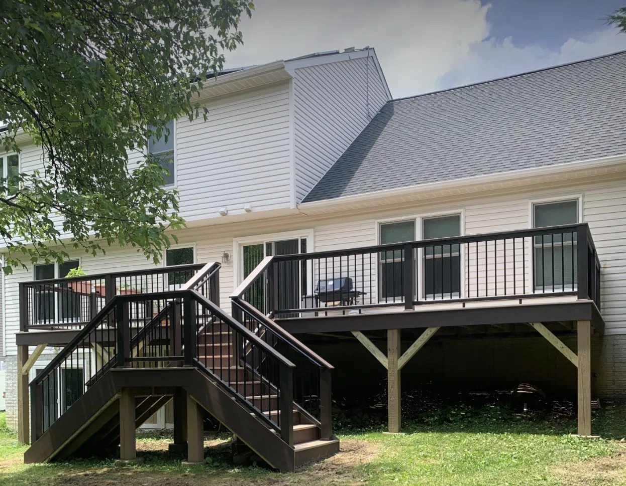 TimberTech Advanced PVC in Harvest Brownstone with Azek Premier railing in Kona, Ellicott City, MD.