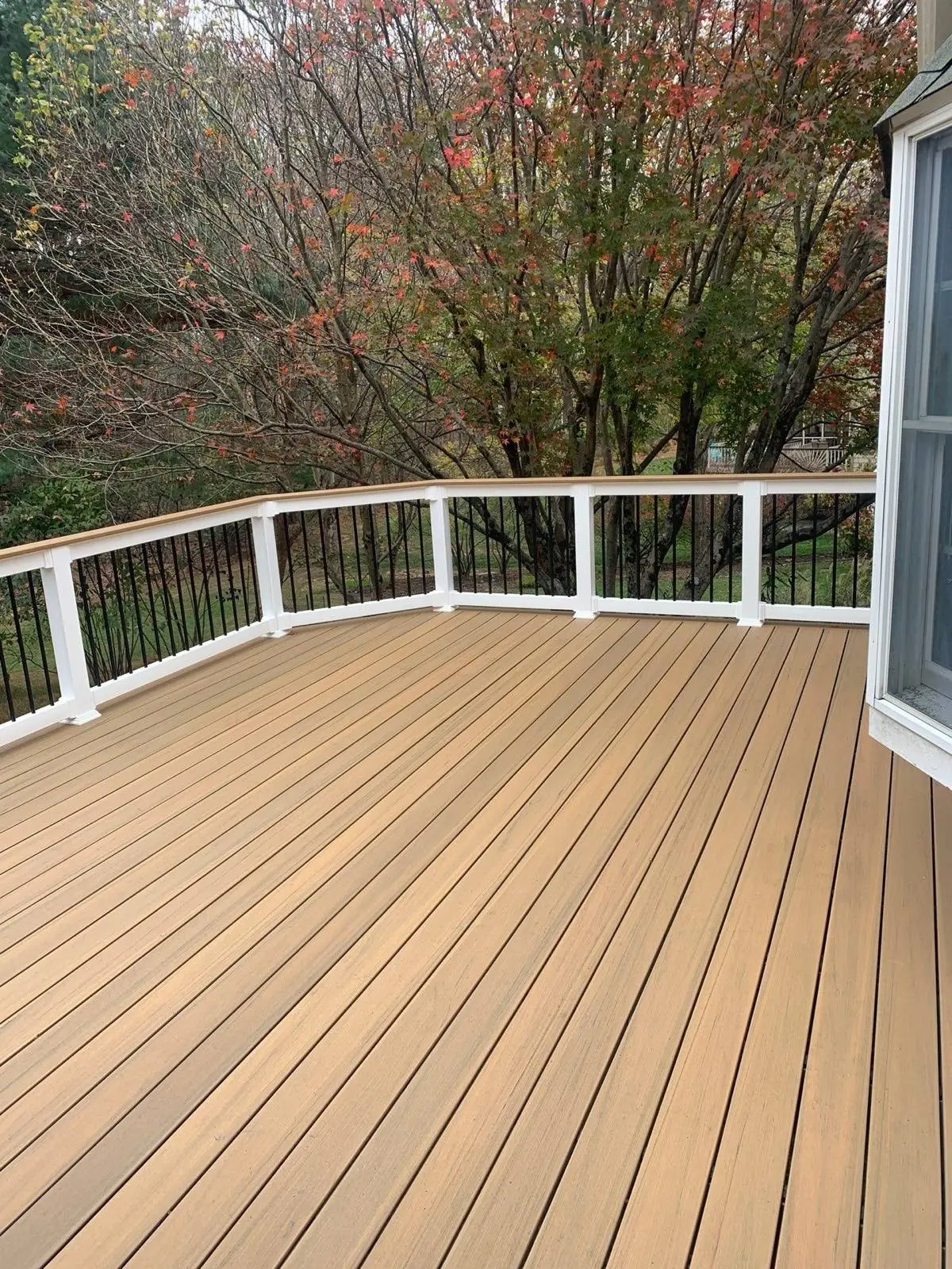 TimberTech deck in Coconut Husk with vinyl railing, Ellicott City, MD.