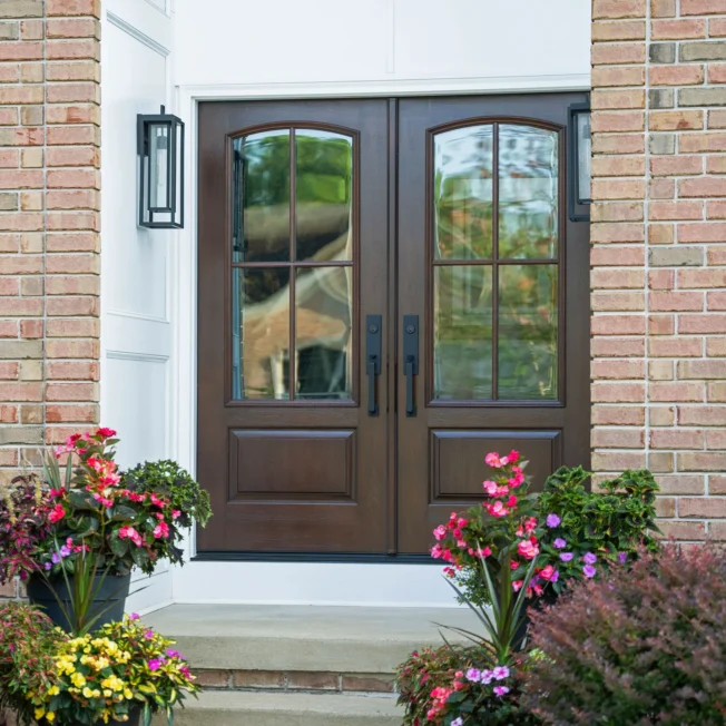 Signet cherry 449 French doors in Hazelnut with simulated divided lites.