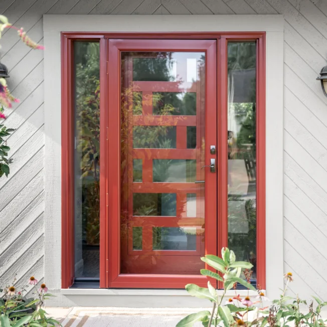 Deluxe 397 full-view storm door in Mountain Berry.