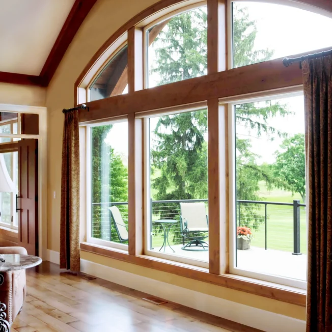 Aeris picture and arch shape windows in cream.