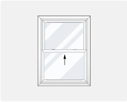 Single-hung window diagram: the bottom sash slides up.