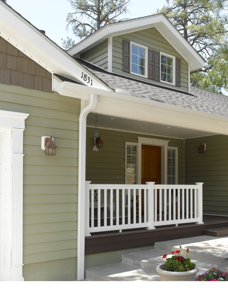Cedar Impressions vinyl siding in Double 7” straight edge rough split shakes in Sable Brown and Monogram siding in Cypress in Timonium Maryland