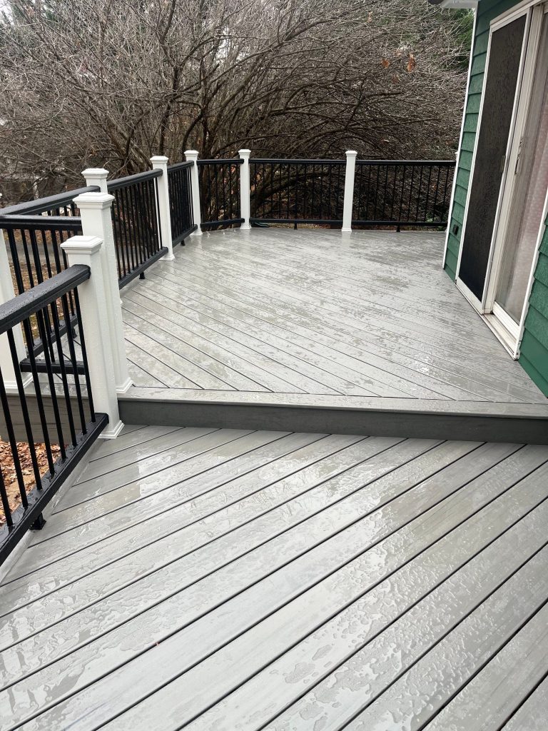 Gray Decking with White and Black Railings